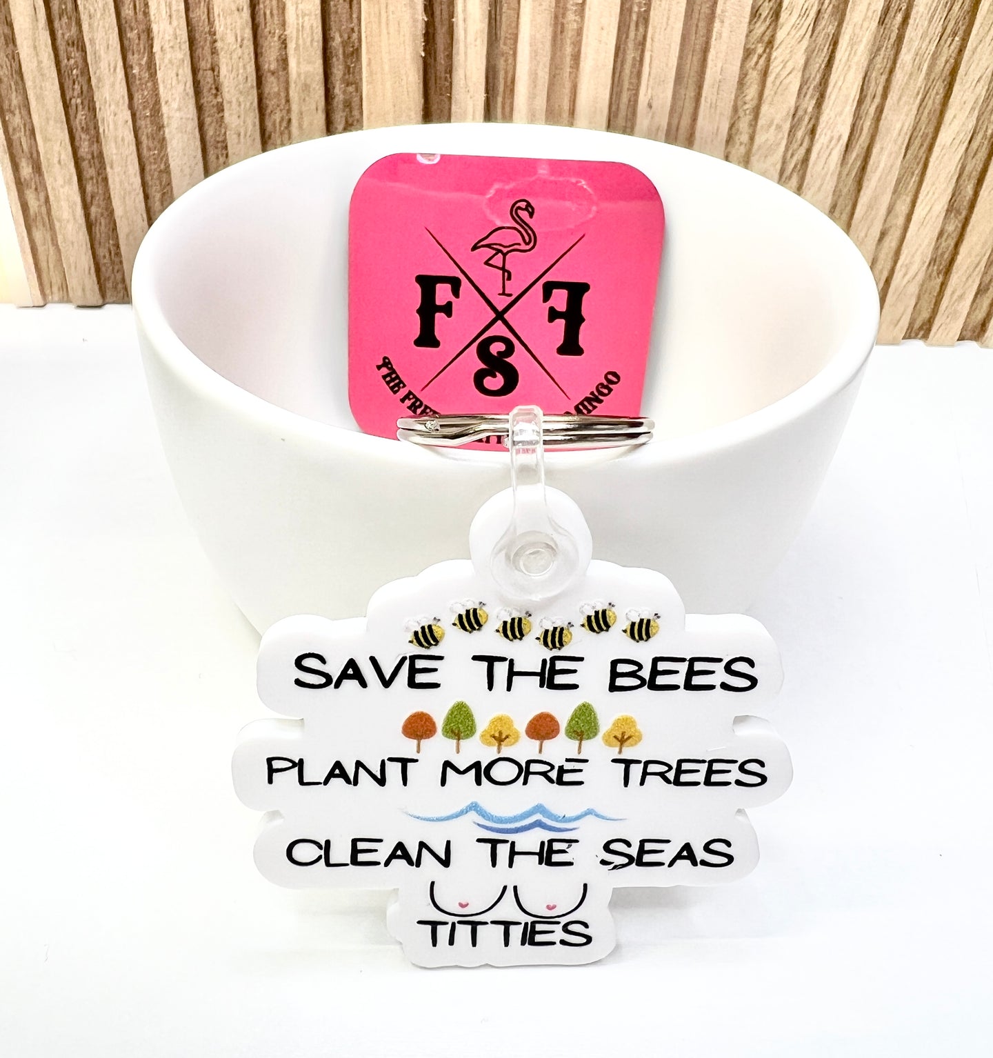 Bees Trees Seas Titties Keychain